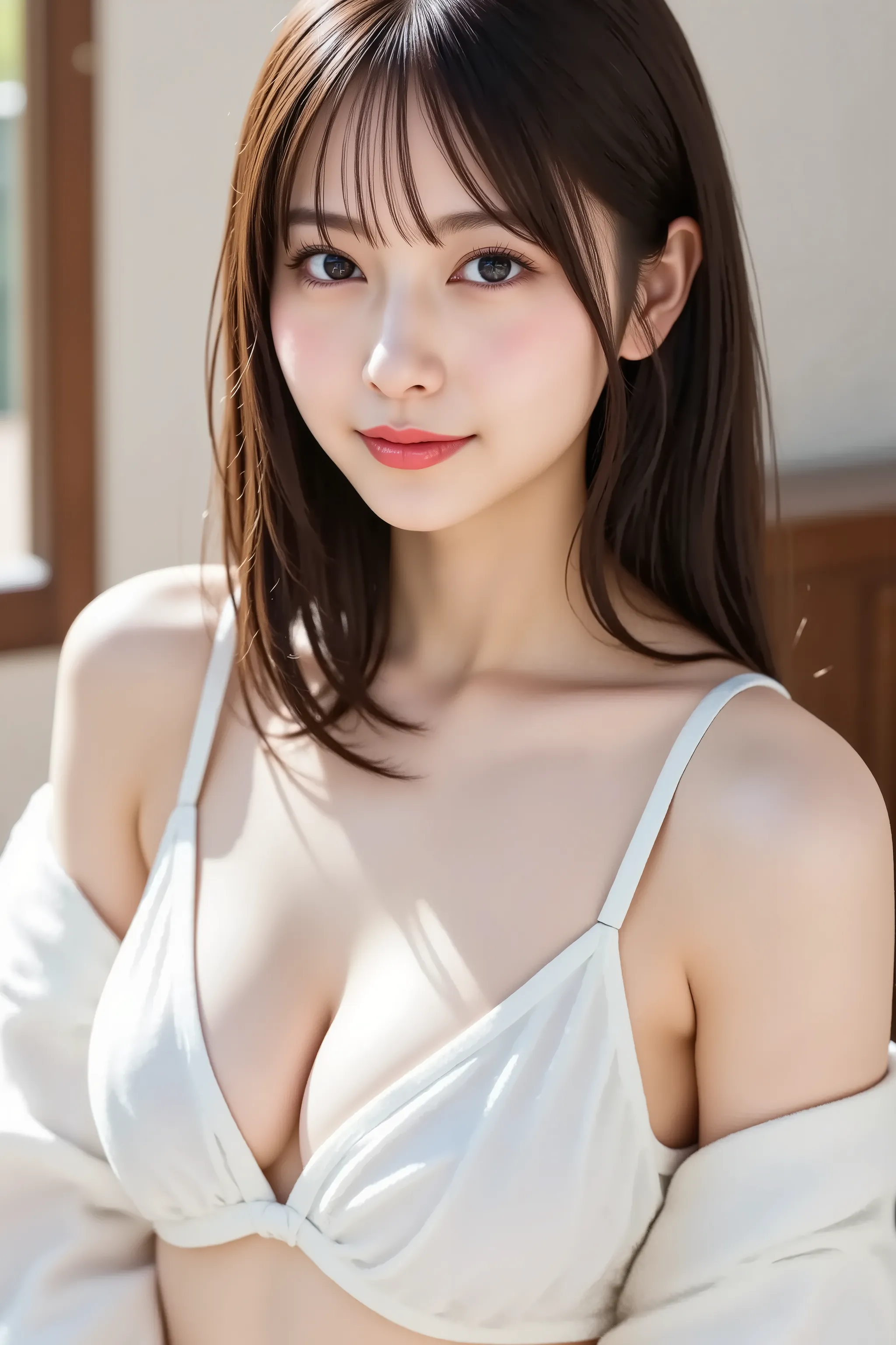 The face is positioned exactly in the center of the image , , the entire head is fully reflected , Face clearly visible、fur, car, long hair、bungs, smile, young and cute japanese face , Official Art, high image quality during sick leave CG Unity 8k wallpape...