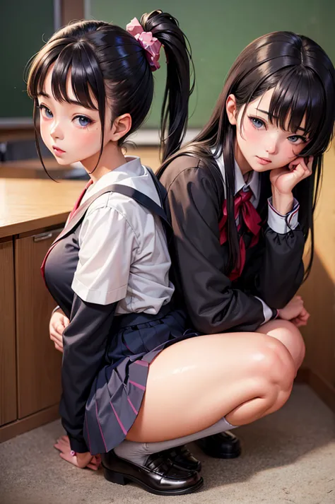 anime girl with a big ass in a school uniform, hyperrealistic schoolgirl, a hyperrealistic schoolgirl, seductive anime girl, the anime girl is crouching, realistic schoolgirl, beautiful anime girl squatting, beautiful anime high school girl, ecchi, ecchi a...