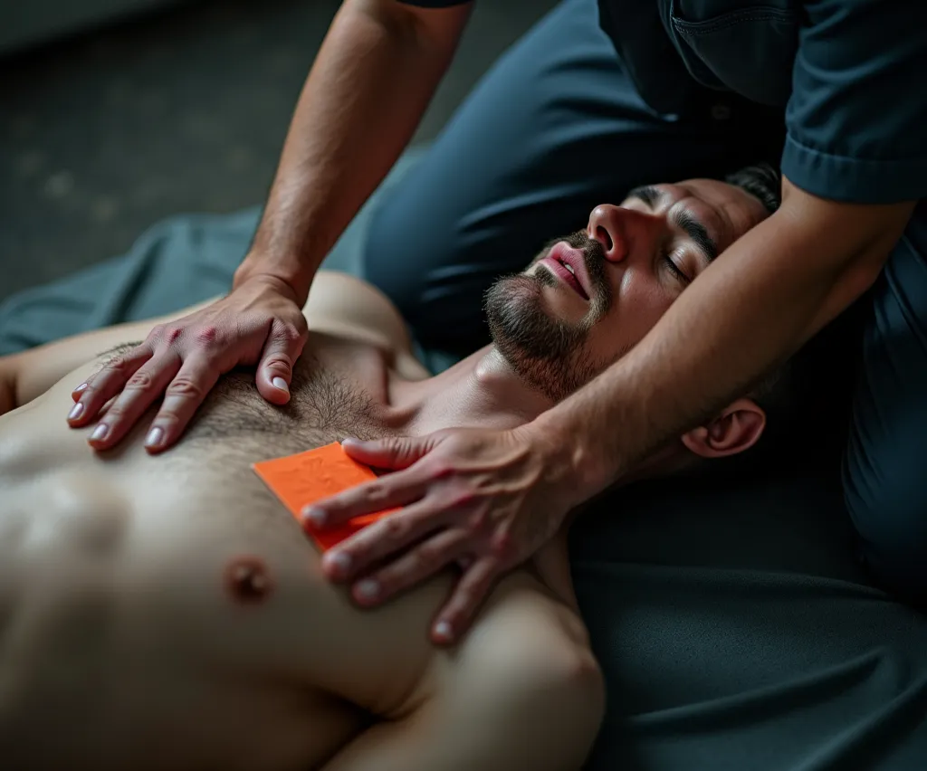 Put a cpr patch on a man's chest