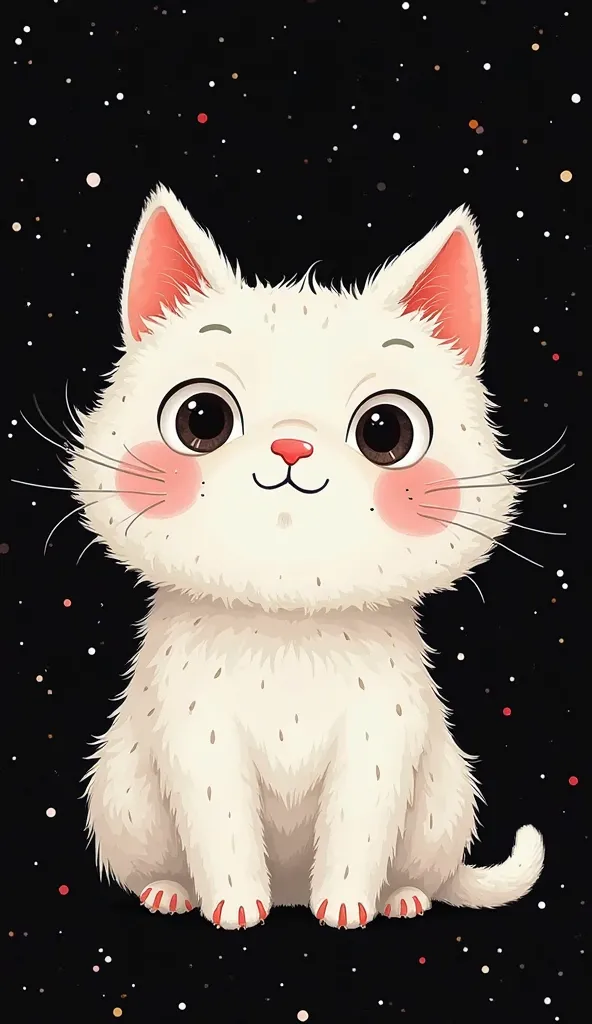 cute white cat face pattern on black background,picture book art pattern