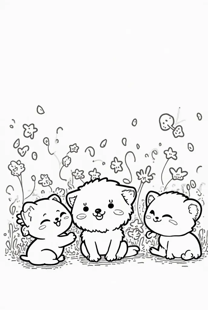 Cute animals characters coloring picture Without colors 