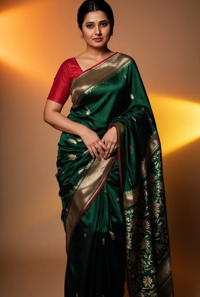 Prajakta mali in hot dark green saree with red blouse  