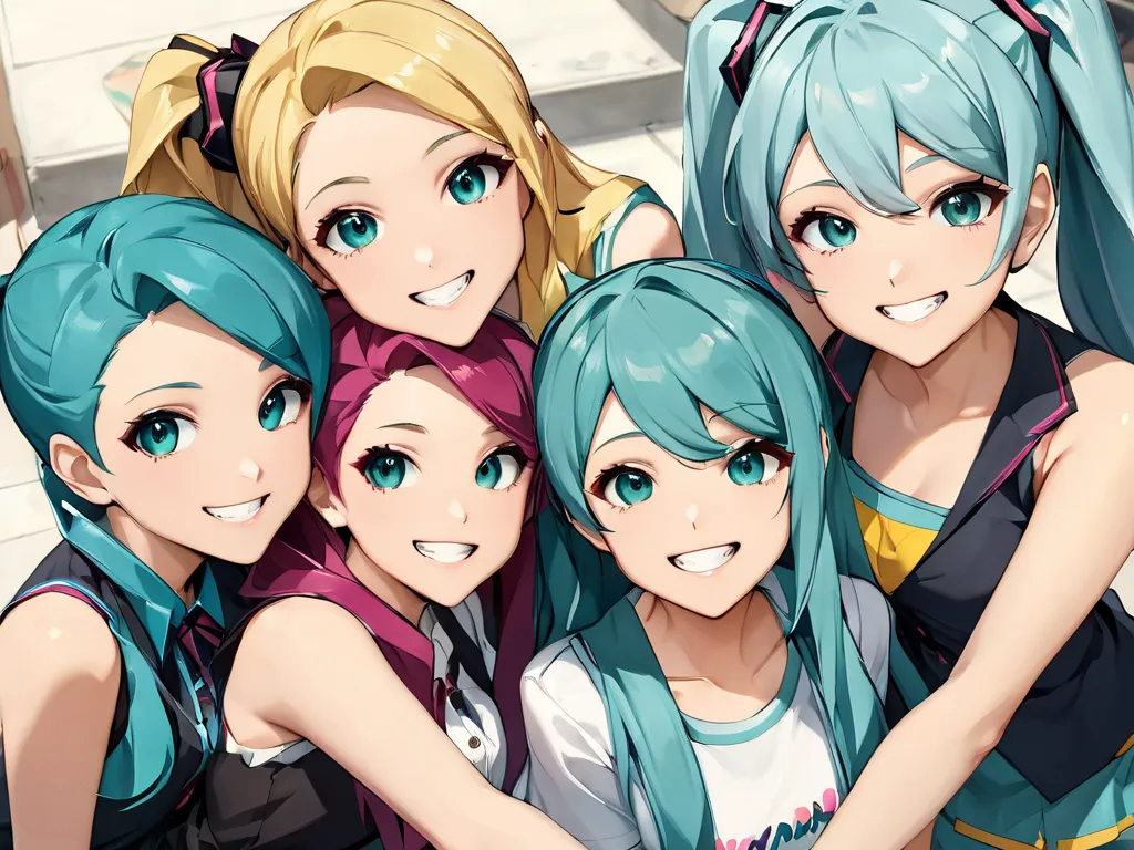 Group of Hatsune miku 4 friends,smile,teeth selfiesmiley, happiness,crazy Crazysmileteeth happy
