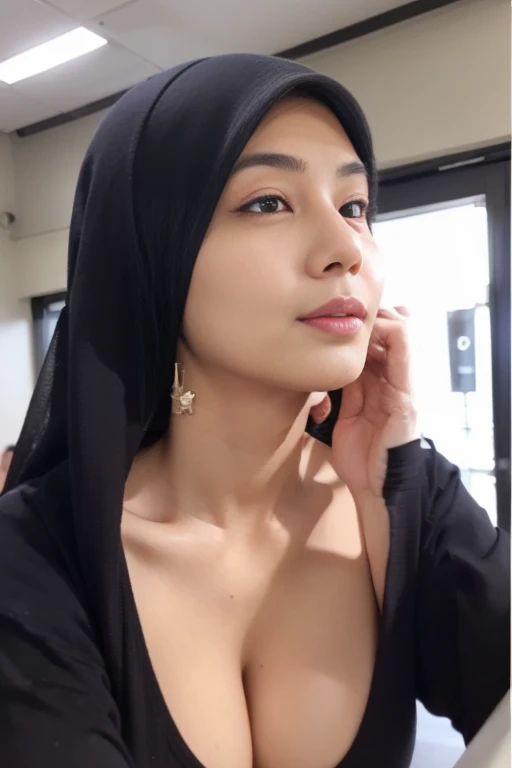 Beauty, Detailed facial features, Perfect figure, Elegant Japanese Goddess, Gorgeous Chinese Model, Realistic and vivid, Earrings, Fashionable and young々Shii, Solo Portrait, Close-up photography, hijab, Highest quality, 4K, 8K, High definition, masterpiece...