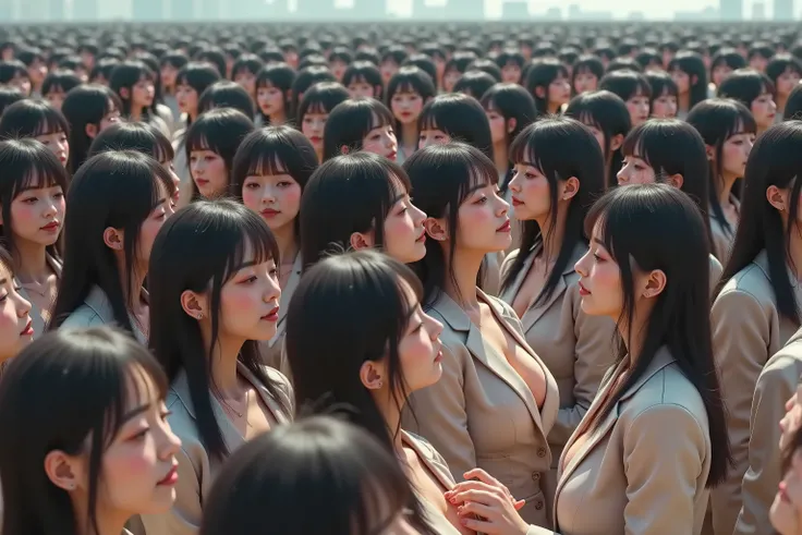 (((Myself = Japanese Beautiful Super Clone multiply girls))), (Super Best masterpiece, Raw Photography Art, 16k, best image quality, Ultra High Resolution), (((((is a depiction of the world filling the world with a huge crowd of Myself Only's Cloning Girls...
