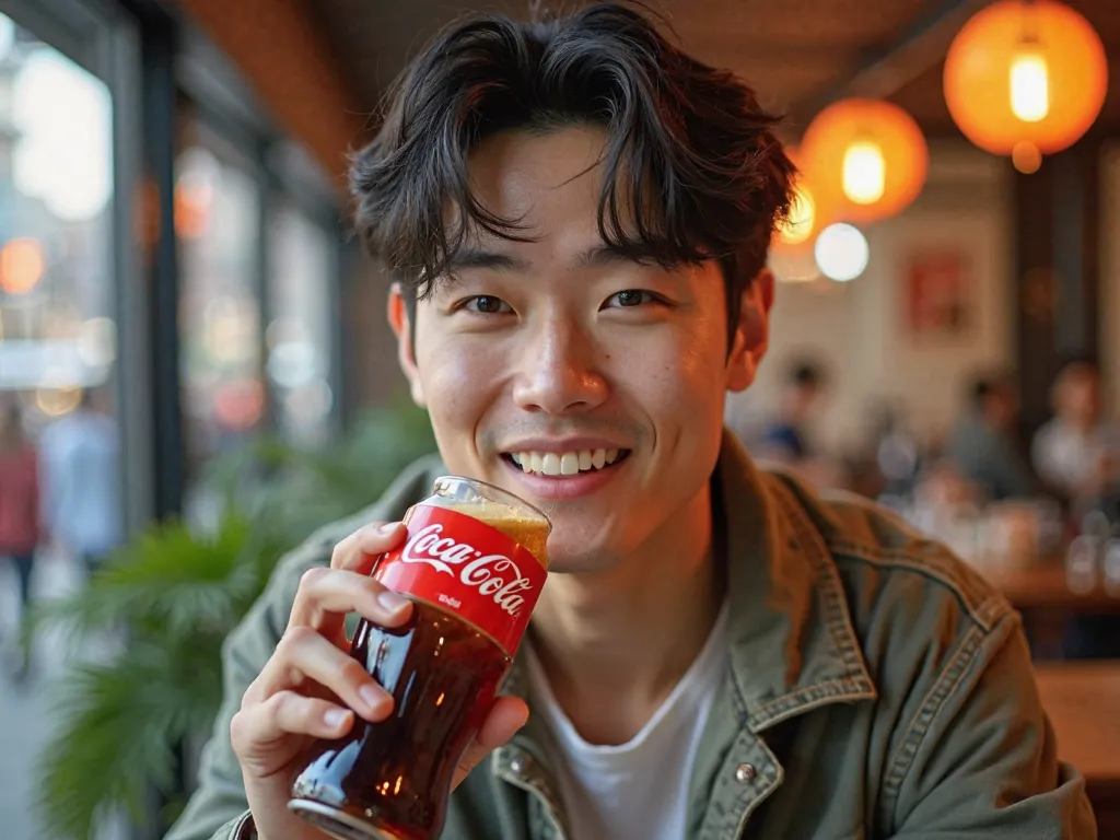 South Korean young man drinking Coca-Cola