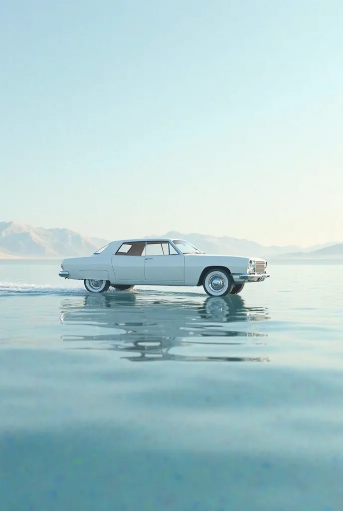 White 4-person car walking on water with glass door