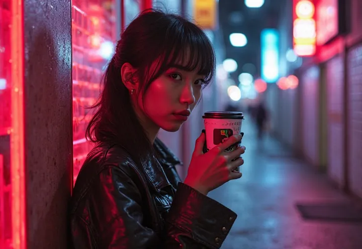 Une image hyper-photoréaliste imitant une photo réelle d’une Japonaise de 24 ans, irrésistiblement séduisante, posant avec assurance dans une ruelle cyberpunk faiblement éclairée par des néons vacillants. Sa silhouette hypnotique est mise en valeur par un ...