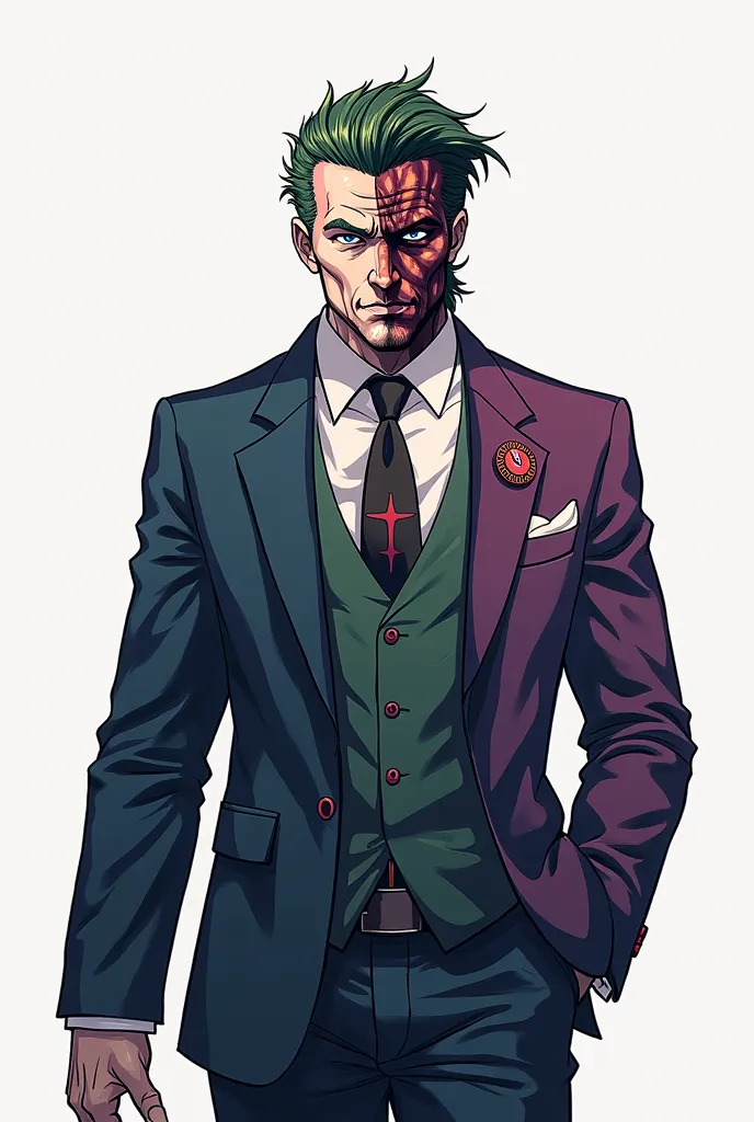 Dc comics two face, full body image,  isolated on white background, anime style