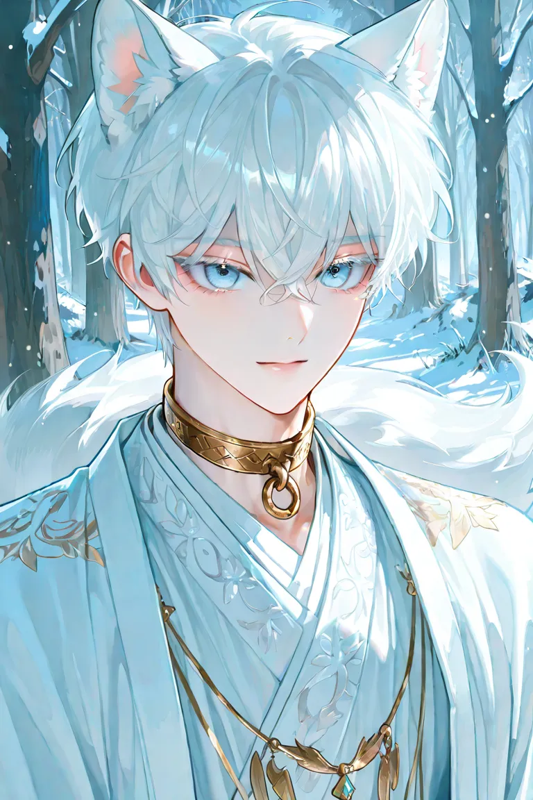 4k , 8k , man , adult , (only 1 male as a wolf man short comma white hair) silver ears and tail , ((eye is blue)) , short hair style , novel , manhwa , handsome man , very details , hair details , very anime eyes details , ตรงตามกายวิภาคมนุษย์ , ร่างกายสมส...