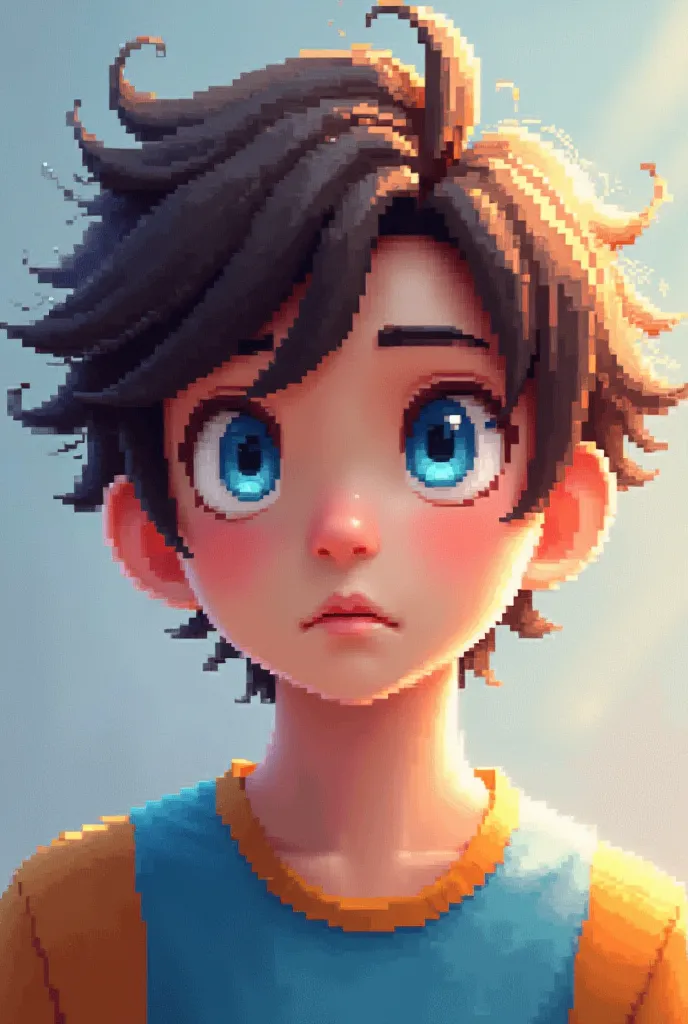 
3D pixal  boy with blue eyes and silky brown hair 


