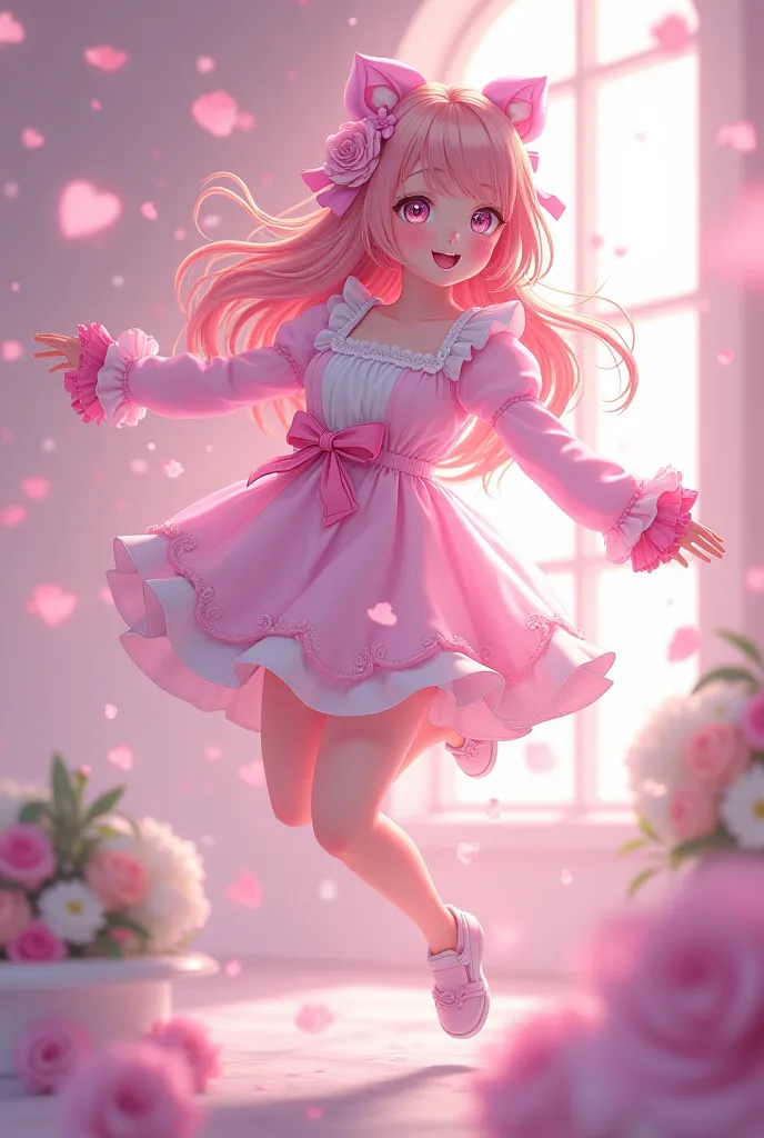 18 year old GAL, Japanese animation, cute,  fantasy,glittering,Idol, pastel colors, fancy room, 4K, high resolution,Jump , professional, Photorealistic, studio lighting, extreme detail, vivid colors, bokeh1 girl , high resolution, anatomically correct, top...