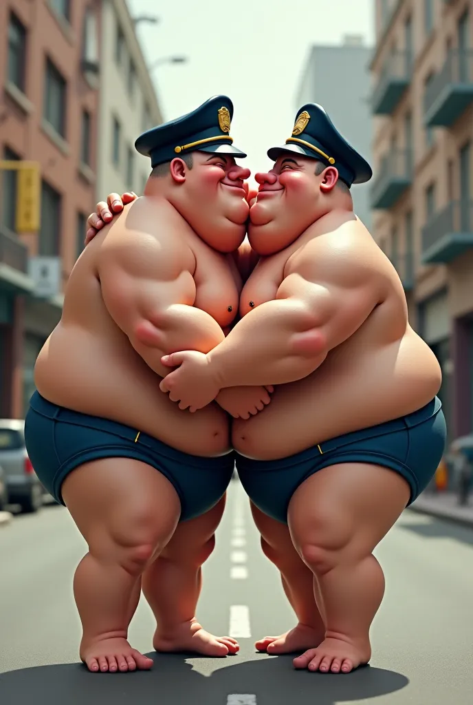 Police, wear underwear, Fat, hugging each other