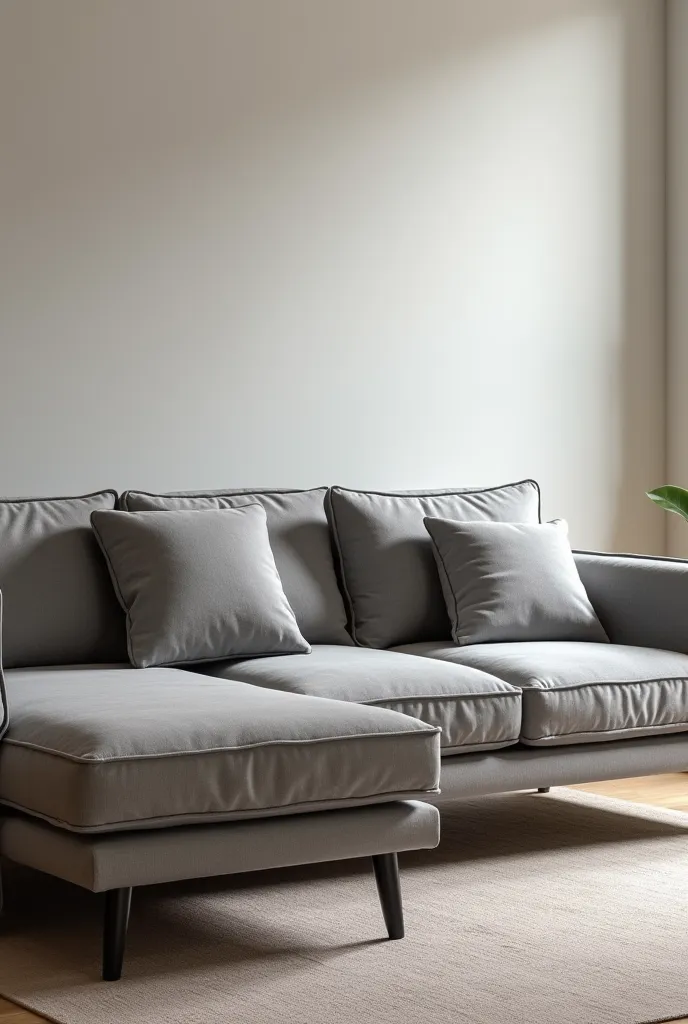 3-seater sofa with gray chaise and two cushions on the left side and one cushion on the right 