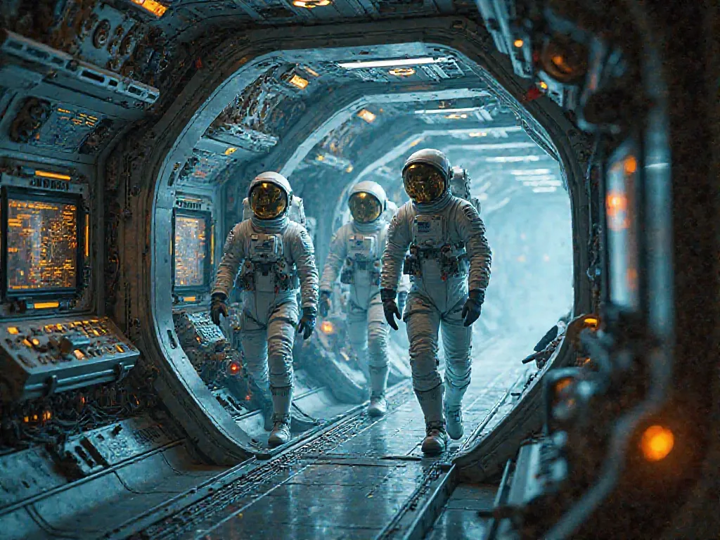 Astronauts inside a spaceship