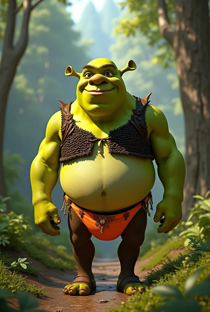 Create an image of Shrek in a thong 