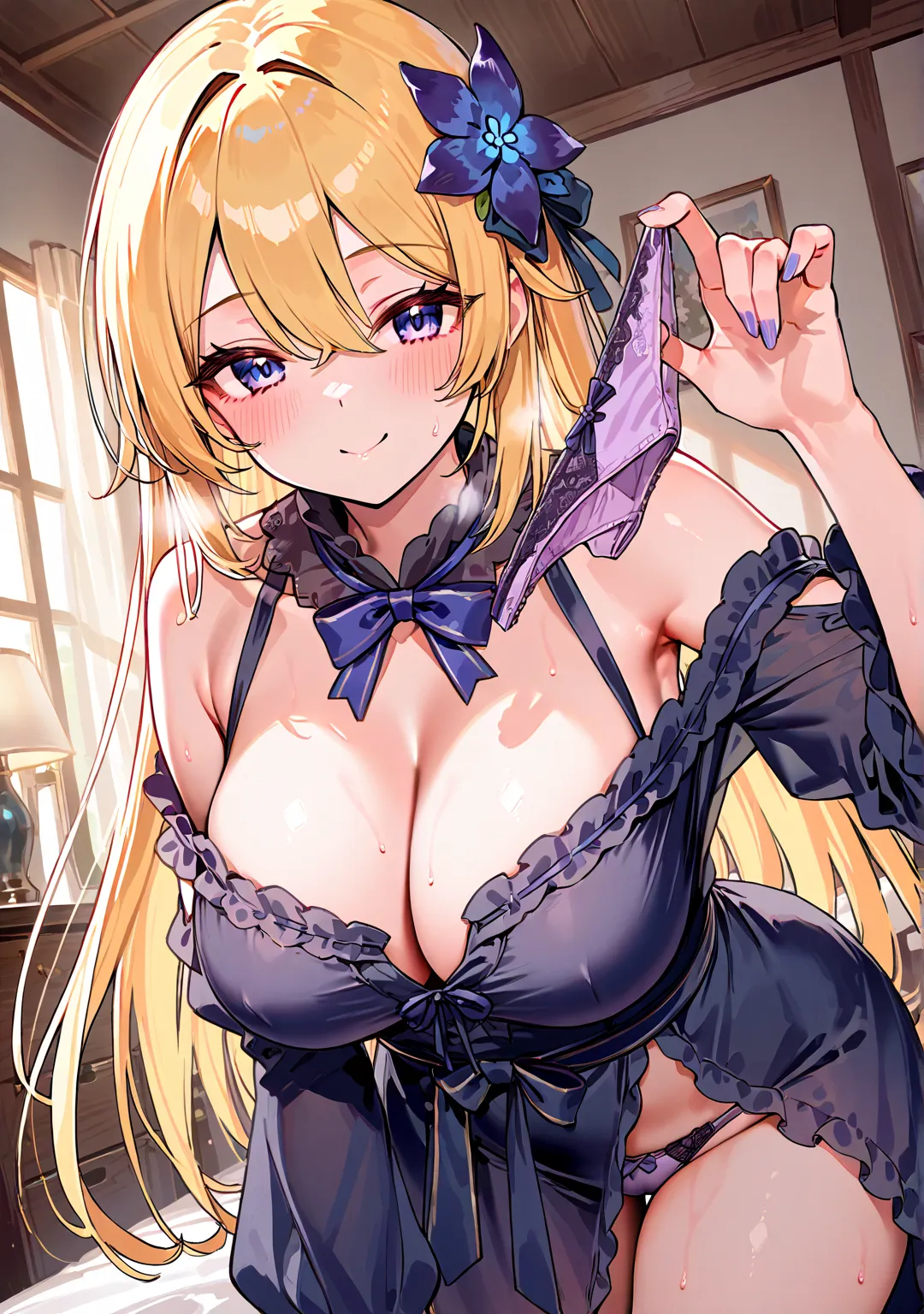 beautiful girl、Lira、Lila_decyrus、 Liza's Atelier、  troubled face、、 Girls Room、Panties in hand 、holding panties with both hands、 steam coming out of panties 、Please bring me a chest of drawers、 show off your seductive panties 、share、panties close to the scr...