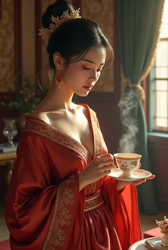 Hot lady with serve tea