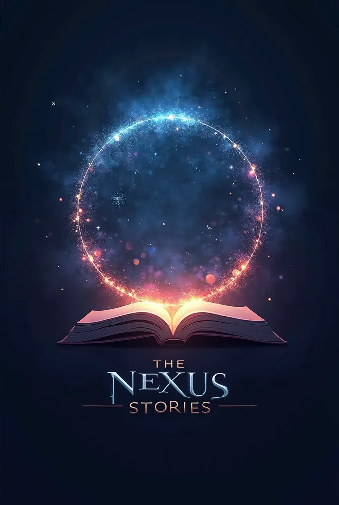 Create an impressive logo for the channel "The NEXUS Stories". The center is a luminous circle, symbolizes "NEXUS" — the connection point of stories. represents that the stories are being told, with the words or the light that radiates, show that the stori...