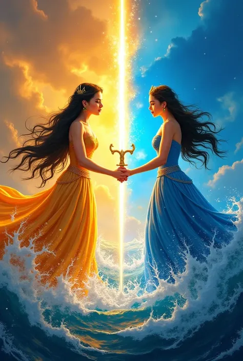 So remember to keep making the exact face because I'm going to make a scrapbook out it. So first scene is a Filipino princess with the power of golden light and the Spanish princess with a blue sword symbolizing the ocean clashes, they're fighting each oth...