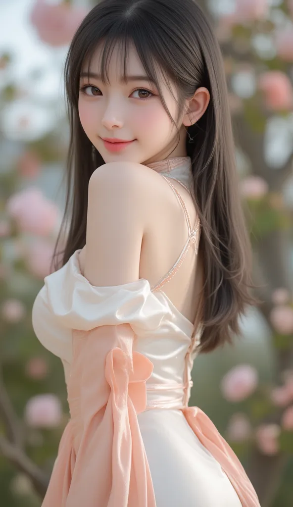 (  Super Cute Young Face  :1.1),(  Sparkling Clear Glamorous Eyes  :1.1), (Japanese idol's face :1.1),  Very Beautiful Cute Girl  ,,(18 years old:1.2),Delicate, smooth and soft long black straight hair, fair skin,(Happy and cheerful smile ),Professional Po...