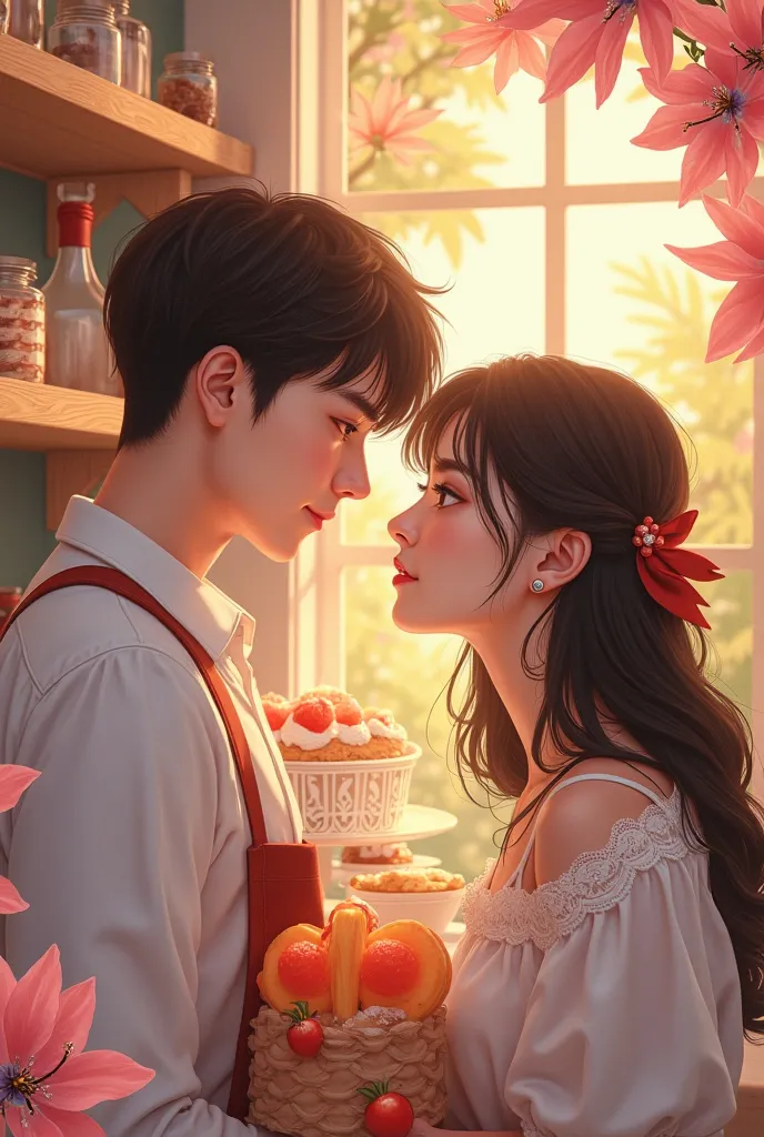 Asthetic cover for a book where the main character is  girl , university student with strict parents falling for a guy who owns a pastry shop and loves baking.