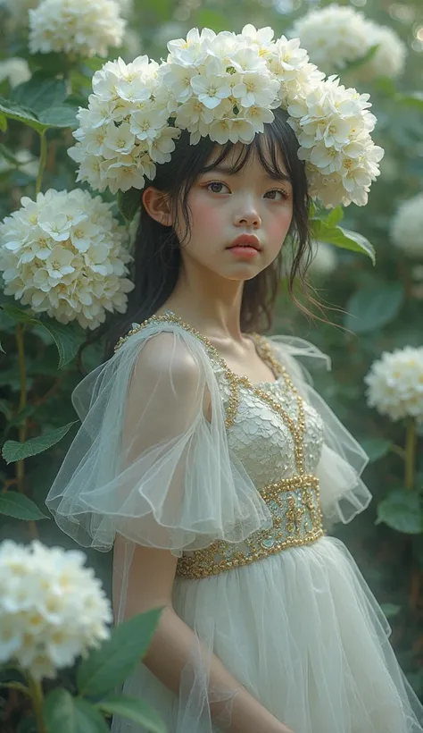 a  girl in the hydrangea flower spirit、Wearing a hydrangea costume。Arakawa Shizuka。