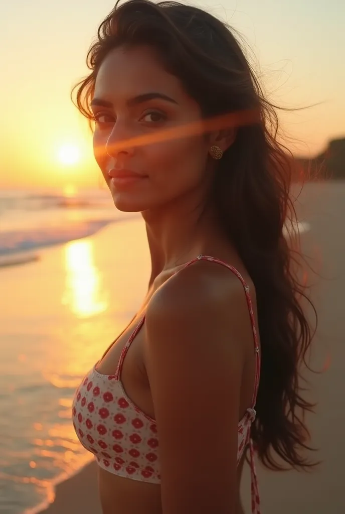 bra,  8K Ultra HD, Uma bela double exposure que combina uma silhueta de deusa com a costa ao pôr do sol, the coast at sunset should serve as a backdrop, with their details incorporated in the goddess,  beautiful, Brunette with her eyes slanted like India, ...