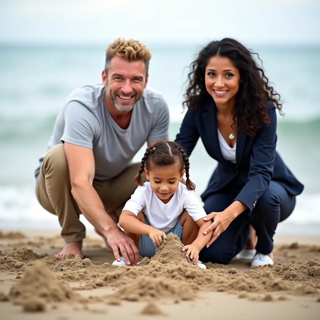 1 man with a Western European face, about 43 years old, short, naturally curly blond hair, slightly bald, neatly trimmed goatee, wearing a T-shirt and khaki pants
1 woman of Mexican descent with a honey complexion, about 44 years old, long, black hair, wea...