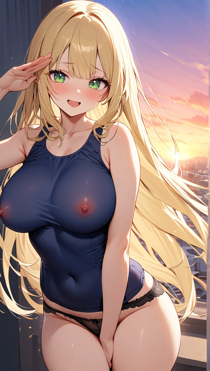 (masterpiece, top quality:1.5), (nsfw:1.2),   handsome face  , calm expression, excited, reliable leader     , beautiful girl:1.2, alone:1.3, (  blonde hair:1.2), (long hair:1.2),        straight hair       , ( :1.2),  long hair, hime cut, Big Breasts, thi...