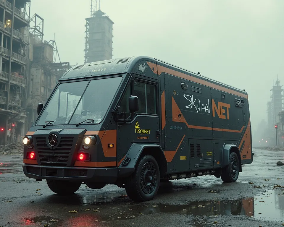 design an image of skynet courier servce van with parcel boxes
