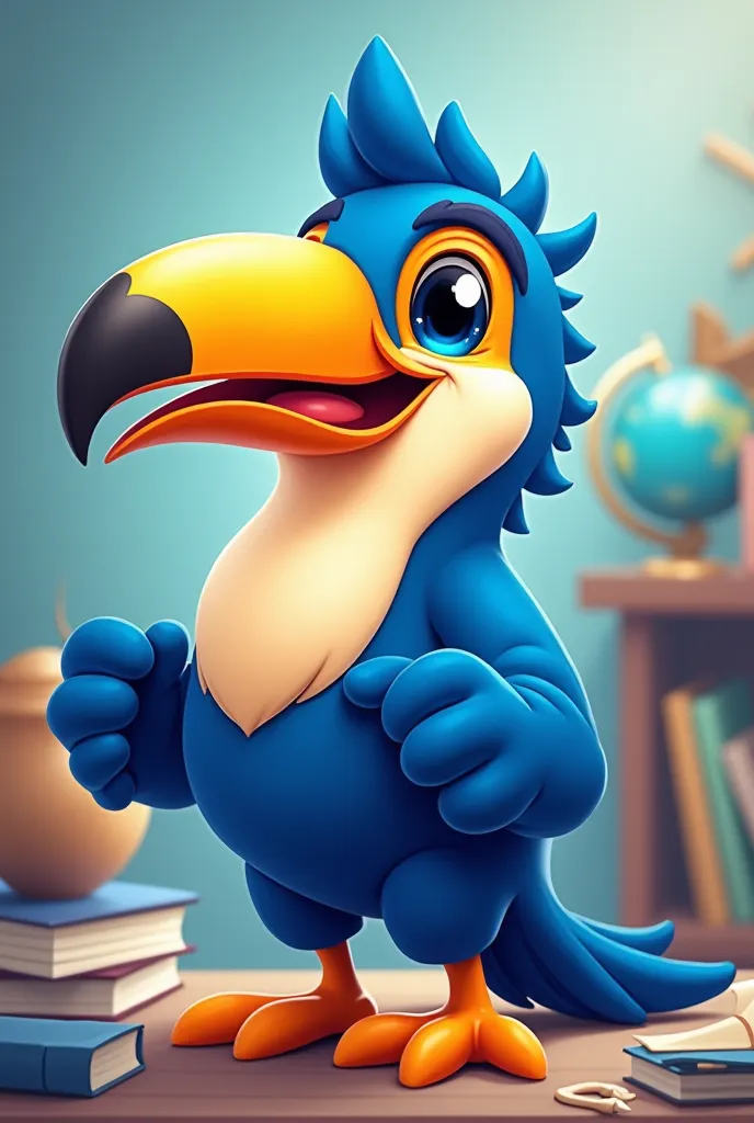 Create a mascot for an academic promotion that is a toucan containing the colors cerulean blue and Prussian blue make it like a cartoon(not. The mascots of the world cup)