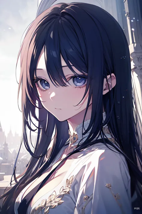 Magica 、Precise Poses 、A frosty and mysterious expression、 lustrous hair、Delicate features、Graceful Outfit 、4K High Resolution、realistic、dramatic lighting、Fantastic Backgrounds、Mysterious Atmosphere、digital art、Fine Art、Portrait