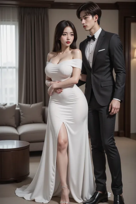 Sexy executive , curvilinear, voluptuous(((Korean girl, Ulzang, adult, sexy and lush 25 years old))), Anatomically correct, Beautiful face, Perfect face, Highly detailed beautiful face and eyes, grey eyes, Attractive face, Detailed face, Delicate facial...