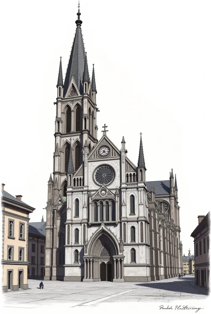 I want this cathedral in engraved style 