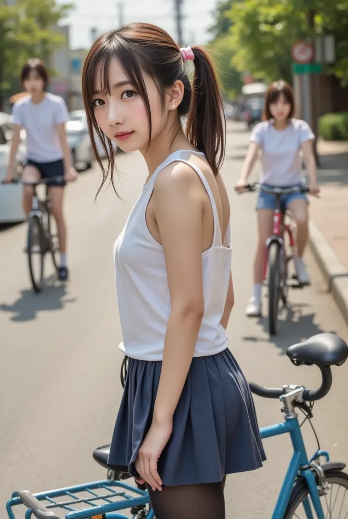 (City roads), masterpiece:1.37,  super realistic, Photorealistic, dramatic scene, smile:0.8, (25 year old asian girl, alone, alone), (medium chest, medium ass, Japanese models, thin waist, beautiful eyes, beautiful face, symmetrical eyes:1.21, ((twintail:1...