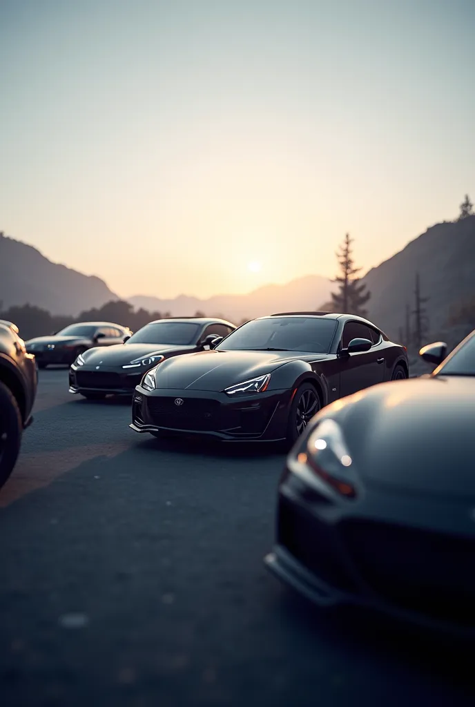 Cars covered with dark black evening 