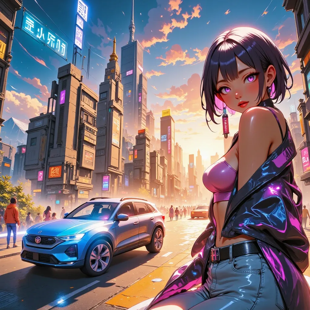  ((Cyber city)),((HDR,UHD,RAW,PBR,8K,SSAO,HBAO,photorealistic,insane,absurd)),((professional lighting,cinematic lighting)),[masterpiece,anime-style,cyberpunk] with super high quality on par with live-action, anime idol((nsfw,insane,absurd,beautiful face,pe...