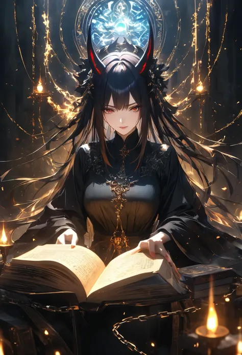 Multiple Exposure, Transparent Overlays, Shattering Transparent Chains, Broken Sealed Chains, Strung Chains Are Destroyed、The story begins to unfold, Along with the old Forbidden Book..., 
BREAK An Attractive Adult Woman with Oni, (A bewitching witch gets ...