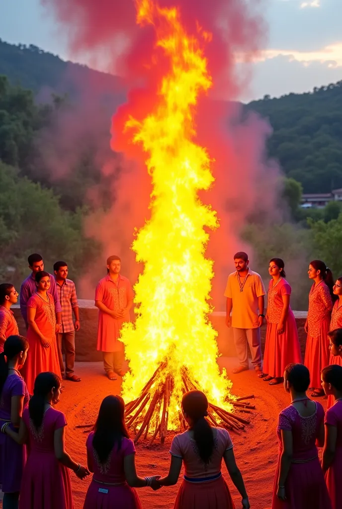 Burning dry wood in holi