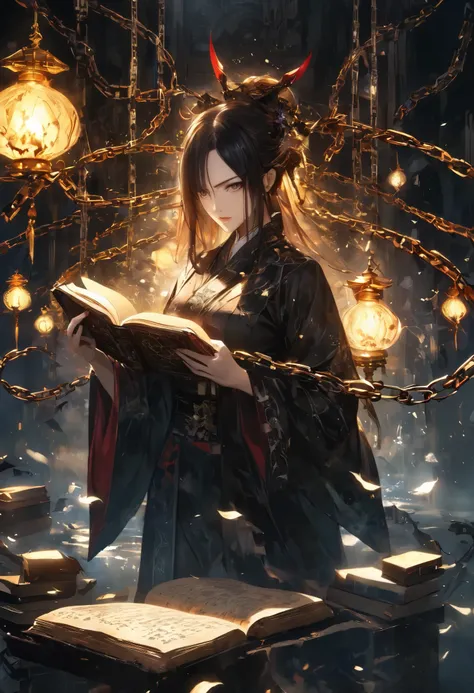 Multiple Exposure, Transparent Overlays, Shattering Transparent Chains, Broken Sealed Chains, Strung Chains Are Destroyed、The story begins to unfold, Along with the old Forbidden Book..., 
BREAK An Attractive Adult Woman with Oni, (A bewitching witch gets ...