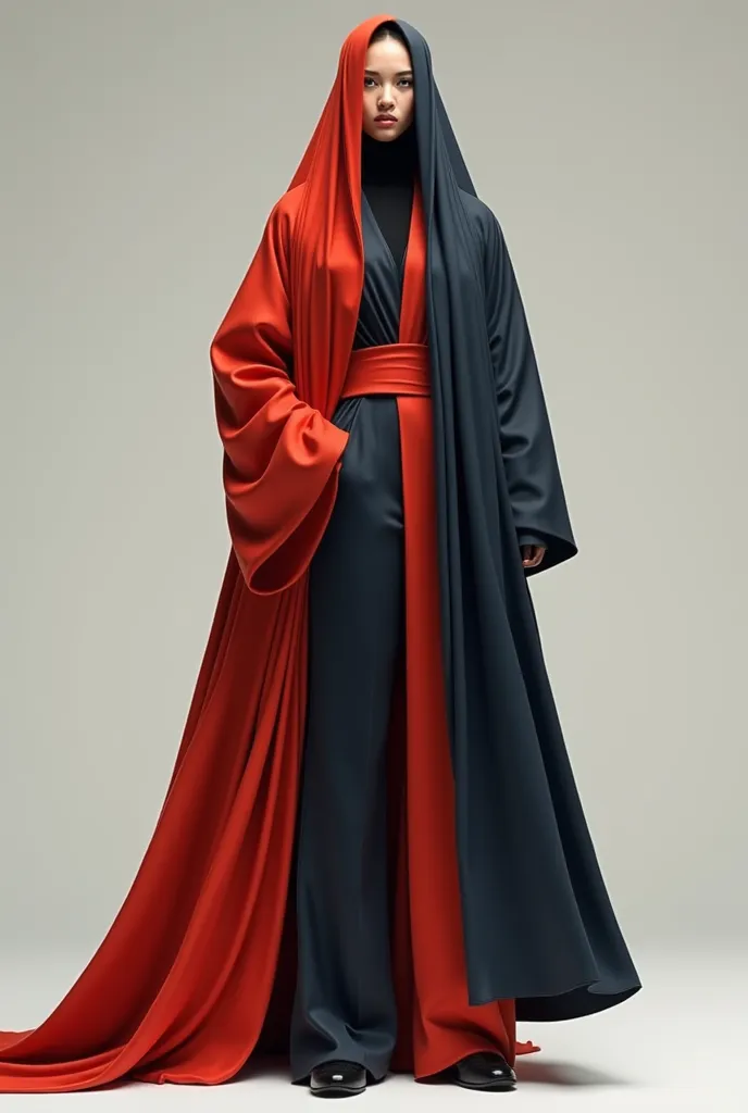 Now Opposite the color of the pants and the khimar with the coat and reduce its length.