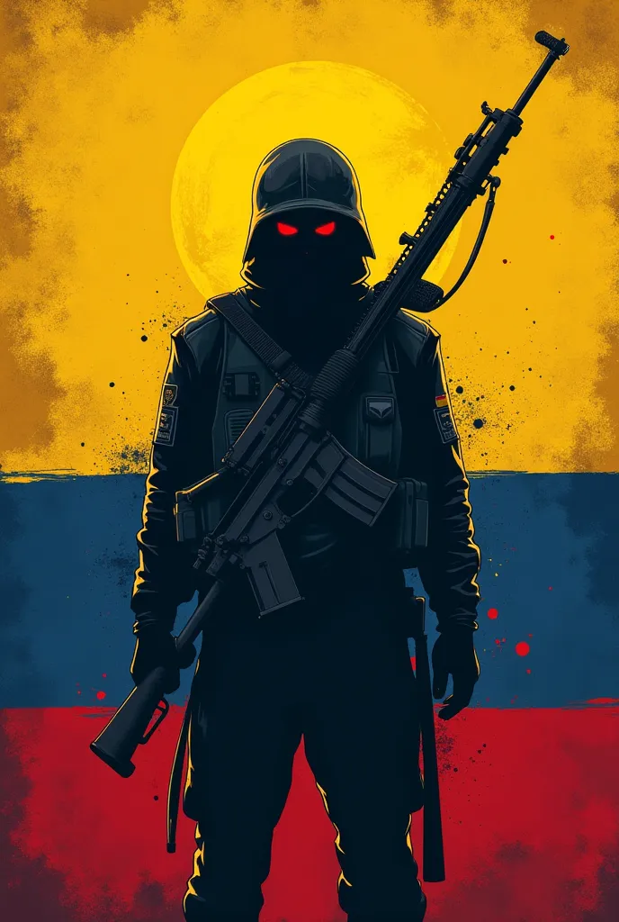 Create a flag written by The Bomb Men, the background must be with the colors of the Colombian flag, And some vector or something that matches. If you're a terrorist or something,, it is mandatory to have The Bomb Men written on it
