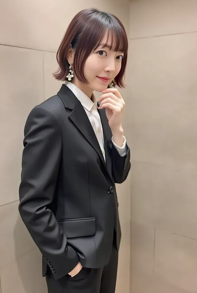 Japanese woman in a suit、Scene on the way to changing clothes while taking off clothes in the changing room、HD Model, Ultra-fine,  photoreal