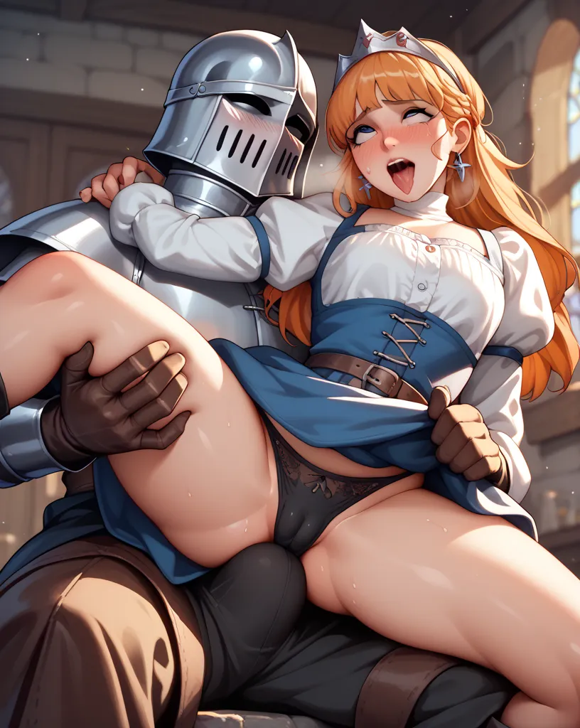  MEDIEVAL FANTASY , Handsome knight raping princess, (sex:0.05) , (How:0.05), (dressed knight ) , seated knight, woman rolling on his lap.  raised skirt, Black panties, (camel foot), (boss)