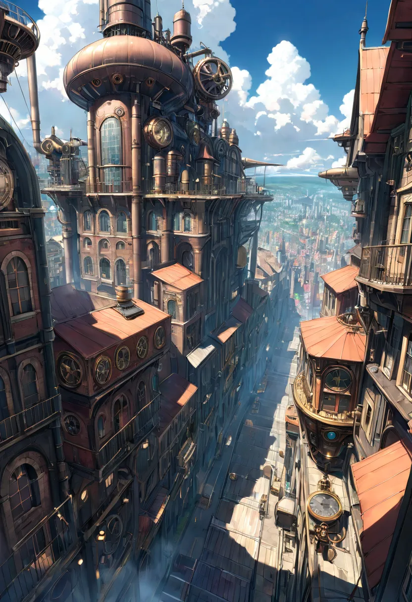 超details, details, high quality, 8k, Miyazaki style,  steampunk-like city in the air, cloud々building , Mysterious and technical -- v 6 