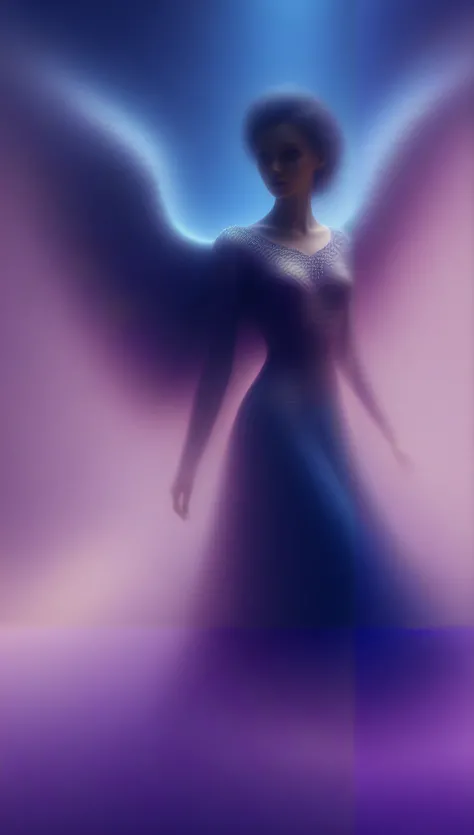 A valiant angel with a halo, ethereal wings , shining golden aura, Detailed facial features, flowing clothes, calm expression, of divine light , blue and purple , majestic and powerful presence, photorealistic, highly detailed, 8 k, (best quality,4K,8 k,...