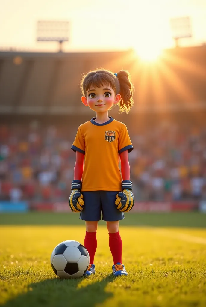 Girl goalkeeper with her dad and mom supporting her
