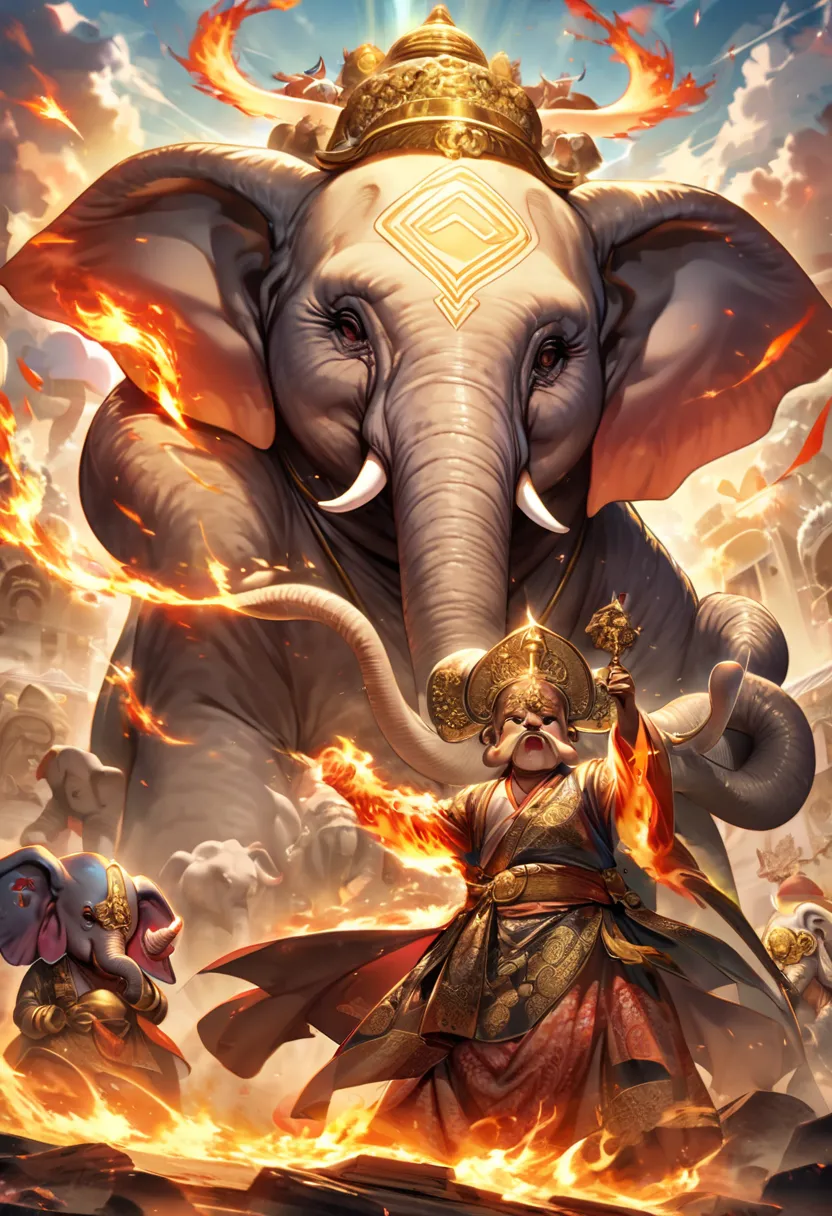 Mysterious Fire,  is fighting, God's Messenger Elephant, Mysterious elephant messenger, elephant, Buddhist atmosphere, Ganesha