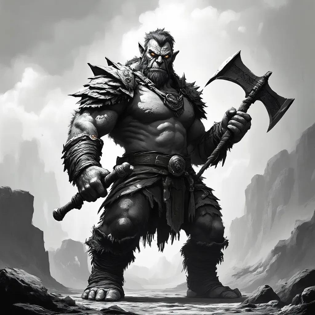 An orc warrior , very strong, holding an axe